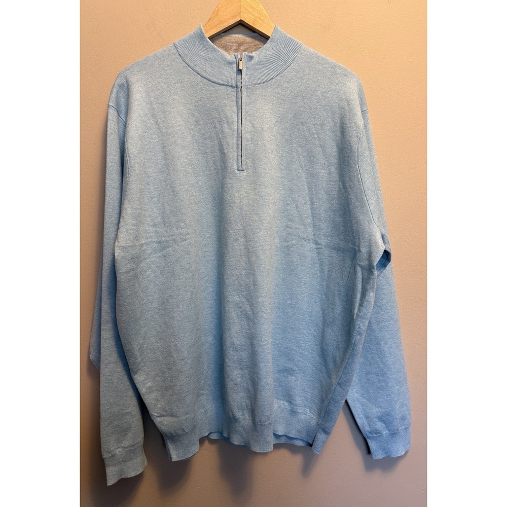 Peter Millar Men's 1/4 Zip Coolspun Cotton Sweater Blue Size XXL New With Tags